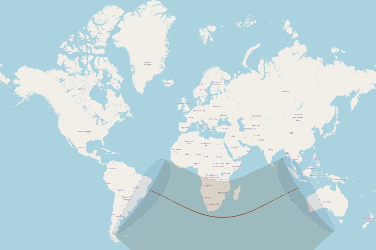 Carte de visibilité — Éclipse totale du 5 janvier 2057
