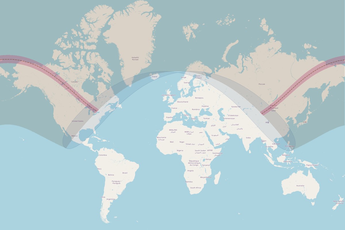 Carte de visibilité — Éclipse annulaire du 1 juillet 2057