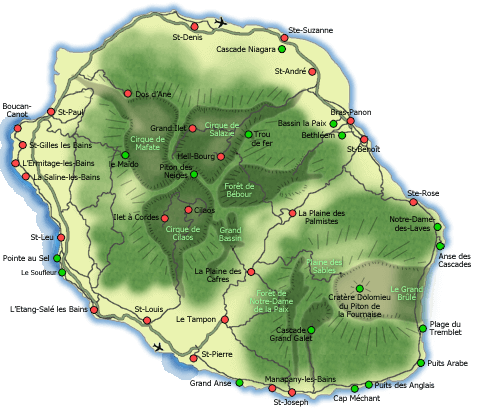 Carte de l'île de La Réunion