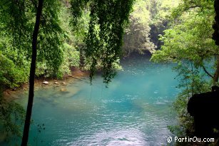 Vue depuis l'entre de la grotte de Lanquin - Guatemala