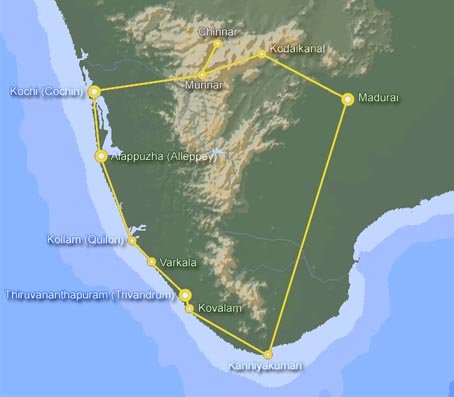 Notre itinraire dans le Kerala et le Tamil Nadu