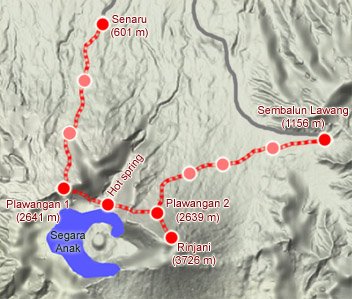 Itinraire de trekking au Rinjani - Indonsie