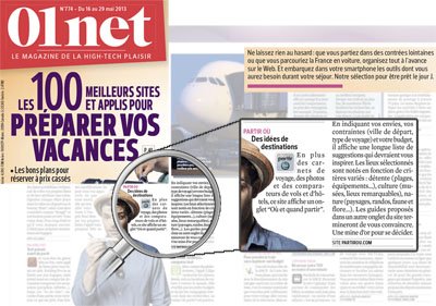 Article PartirOu.com dans le magazine "01Net"