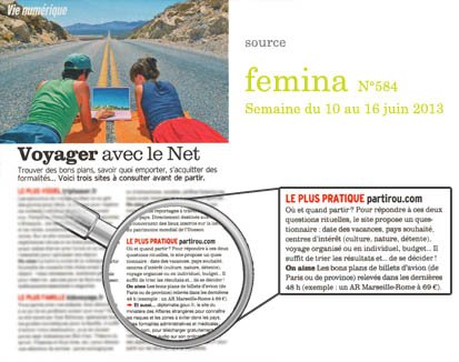 Article PartirOu.com dans le magazine "Femina"