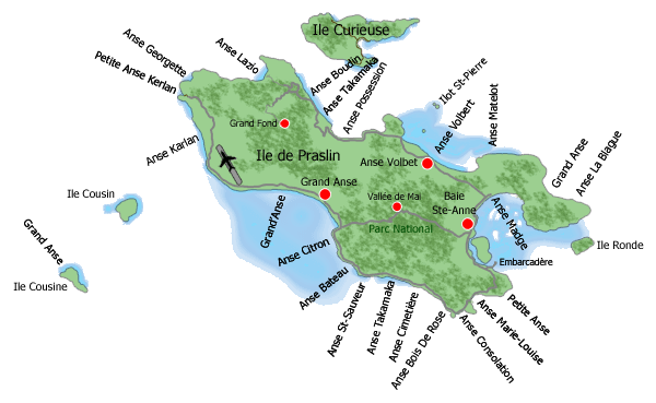 Carte de l'île de Praslin (Seychelles)