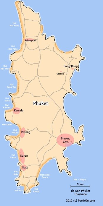Carte de l'île de Koh Phuket - Thaïlande